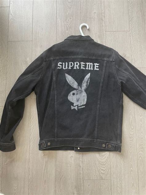 supreme playboy denim jacket replica|SS14 Supreme x Playboy denim jacket black trucker size L large .